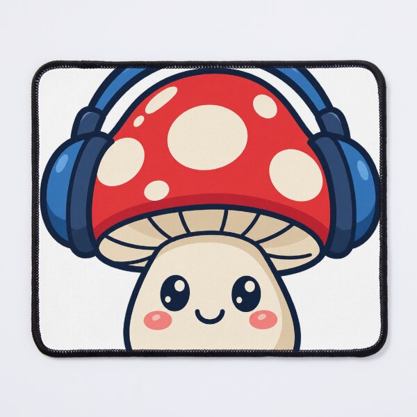 Item preview, Mushroom Wearing Blue Headphones designed and sold by BuyOneFree.