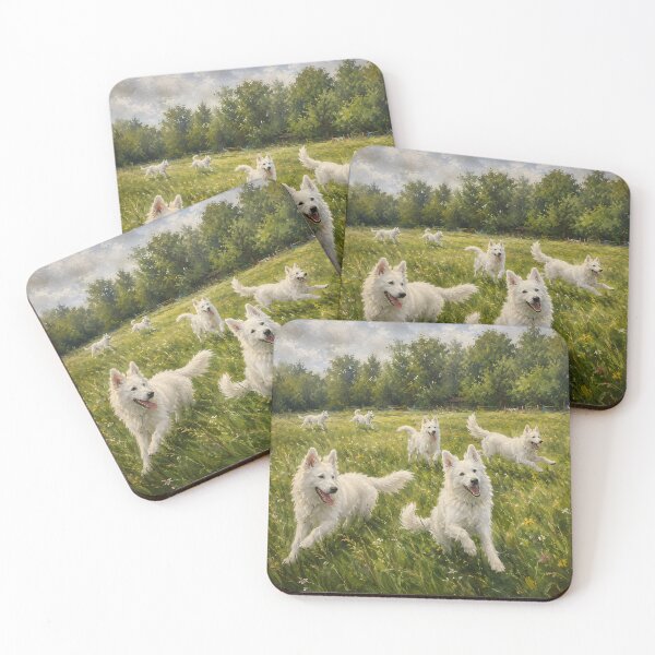 Item preview, White Swiss Shepherd Meadow Run Fine Art Painting Countryside Wall Art Gift for Dog Owners designed and sold by Nightarel.