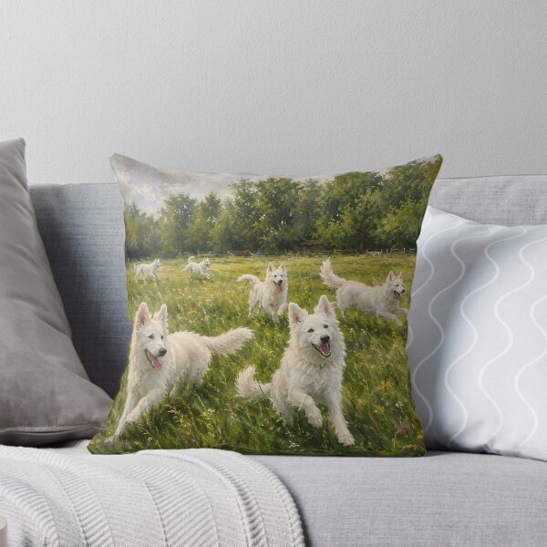 Item preview, White Swiss Shepherd Meadow Run Fine Art Painting Countryside Wall Art Gift for Dog Owners designed and sold by Nightarel.