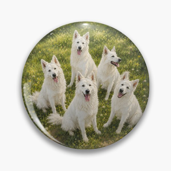 Item preview, White Swiss Shepherd Pack Portrait Fine Art Painting Meadow Wall Art Gift for Dog Owners designed and sold by Nightarel.