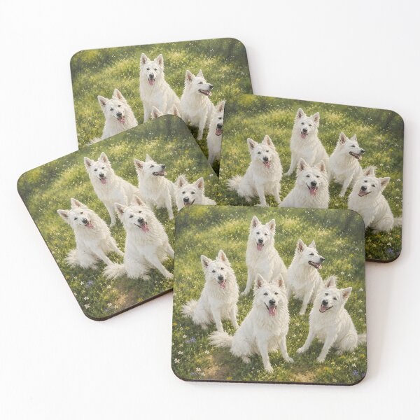 Item preview, White Swiss Shepherd Pack Portrait Fine Art Painting Meadow Wall Art Gift for Dog Owners designed and sold by Nightarel.