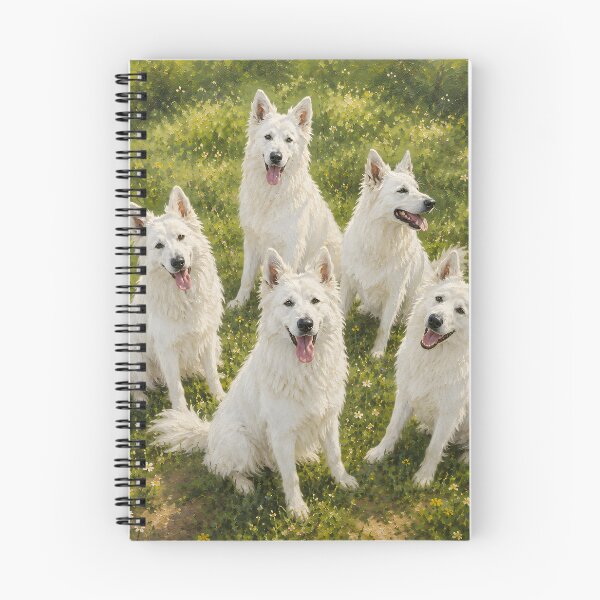 Item preview, White Swiss Shepherd Pack Portrait Fine Art Painting Meadow Wall Art Gift for Dog Owners designed and sold by Nightarel.