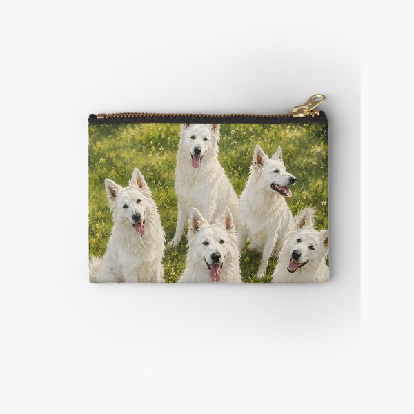 Item preview, White Swiss Shepherd Pack Portrait Fine Art Painting Meadow Wall Art Gift for Dog Owners designed and sold by Nightarel.