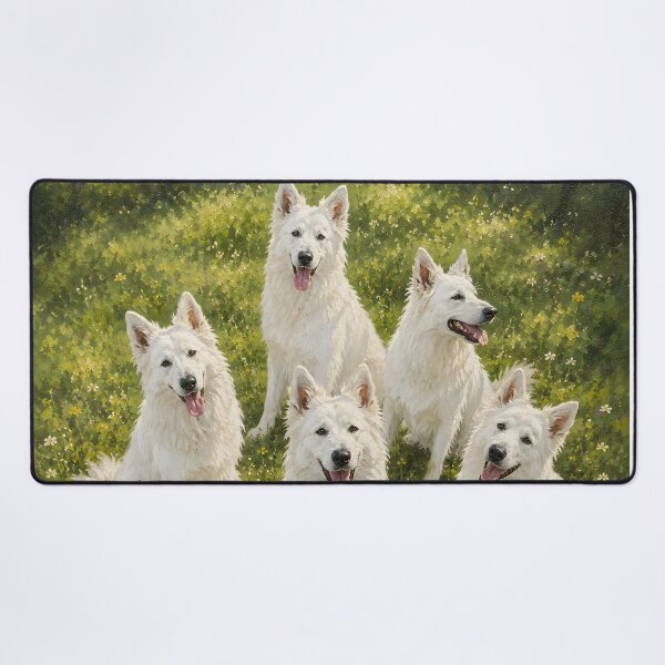 Item preview, White Swiss Shepherd Pack Portrait Fine Art Painting Meadow Wall Art Gift for Dog Owners designed and sold by Nightarel.