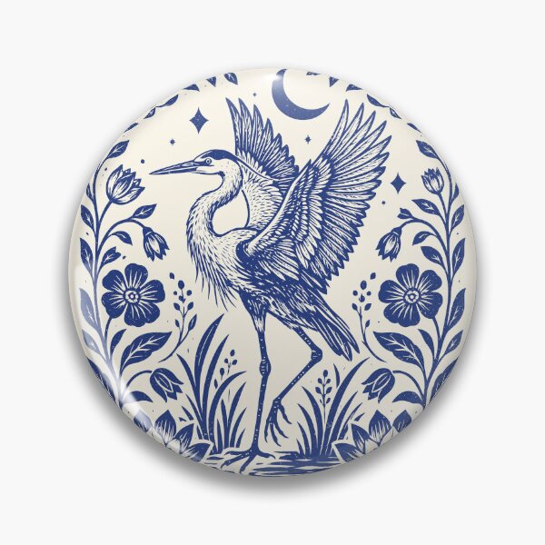 Item preview, Heron Floral Lake Linocut Folk Art Boho Birdwatching    designed and sold by Y-Vibes.