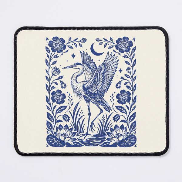 Item preview, Heron Floral Lake Linocut Folk Art Boho Birdwatching designed and sold by Y-Vibes.