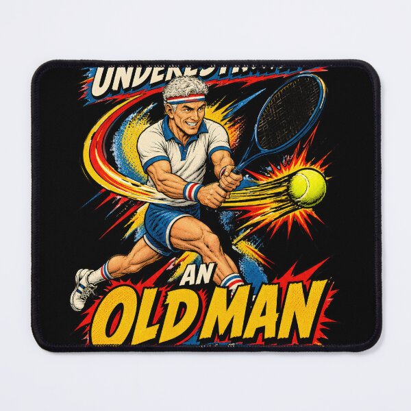 Item preview, Never Underestimate an Old Man With a Tennis Racket – Retro Comic Tennis designed and sold by Ajdaprint.