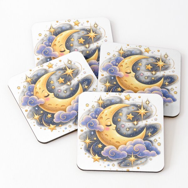 Item preview, Dreamy Golden Crescent Moon and Stars designed and sold by TinyWeird.