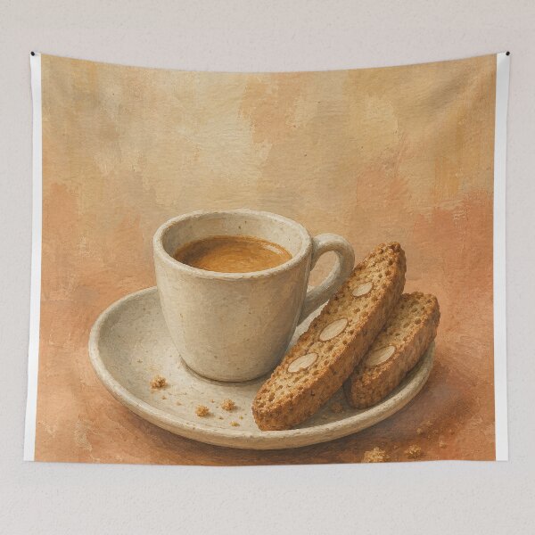 Item preview, Espresso Cup and Biscotti Watercolour designed and sold by GoldenHourWalls.