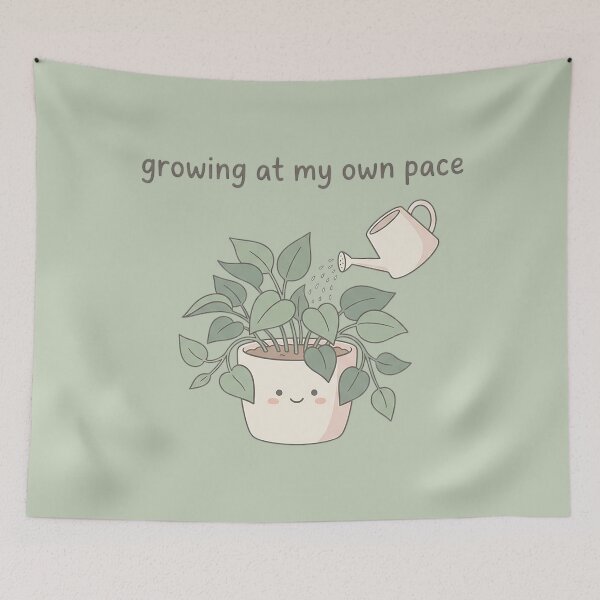 Item preview, Growing At My Own Pace Sticker | Cute Kawaii Plant Pot Self Growth Mental Health Quote Illustration Art designed and sold by cannsuh.