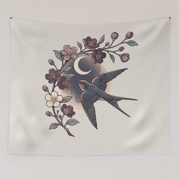 Item preview, Swallows Blossoms Mystic Crescent Moon designed and sold by MythicCotton.