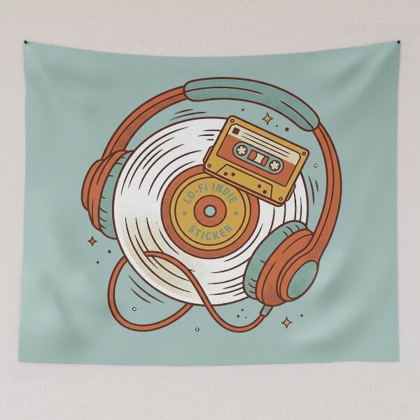 Item preview, Lo-Fi Indie Music Sticker | Retro Vinyl Record Cassette Tape Headphones Vintage Music Illustration Art designed and sold by cannsuh.