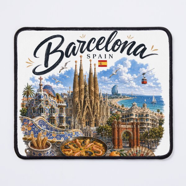 Item preview, Barcelona Spain Vintage Travel Poster Art designed and sold by CHC.