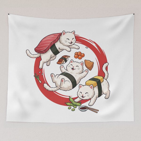 Item preview, Sushi Kitty Trio – Cute Japanese Food Cats designed and sold by Timegraf.