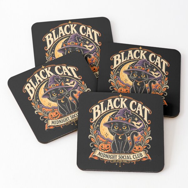 Item preview, Black Cat Midnight Social Club: Witch Cat & Pumpkins Vintage Emblem designed and sold by moderntshirt1.