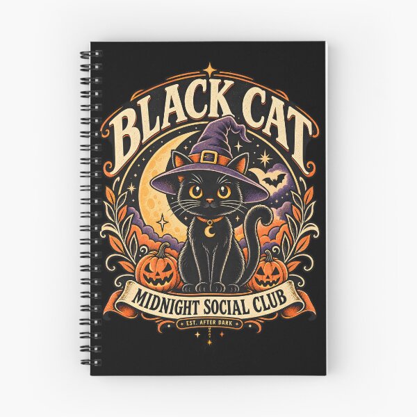 Item preview, Black Cat Midnight Social Club: Witch Cat & Pumpkins Vintage Emblem designed and sold by moderntshirt1.