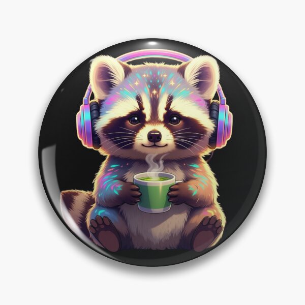Item preview, Cozy Lofi Neon Raccoon Takes a Coffee Break – Cyber Chill Vibes designed and sold by design-rebell.
