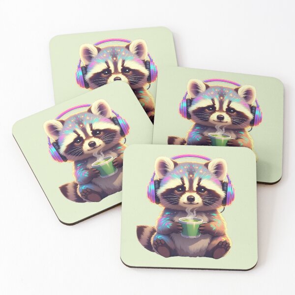 Item preview, Cozy Lofi Neon Raccoon Takes a Coffee Break – Cyber Chill Vibes designed and sold by design-rebell.