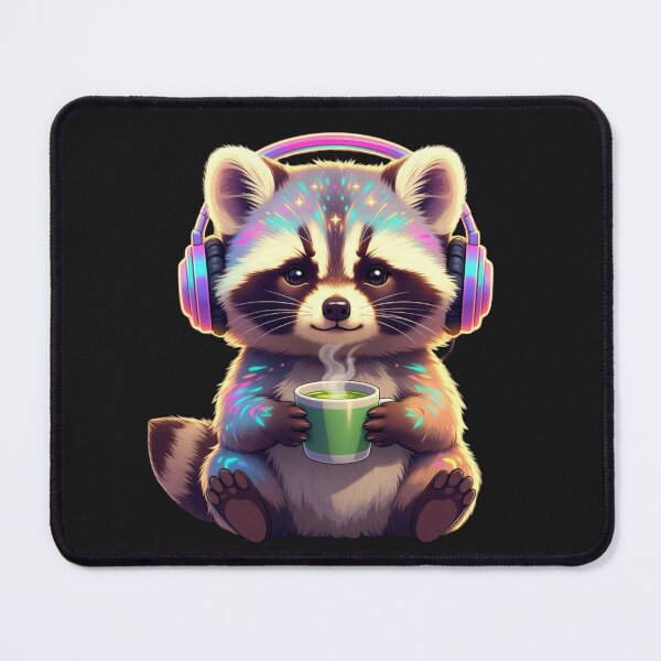 Item preview, Cozy Lofi Neon Raccoon Takes a Coffee Break – Cyber Chill Vibes designed and sold by design-rebell.