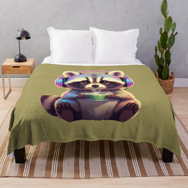 Item preview, Cozy Lofi Neon Raccoon Takes a Coffee Break – Cyber Chill Vibes designed and sold by design-rebell.