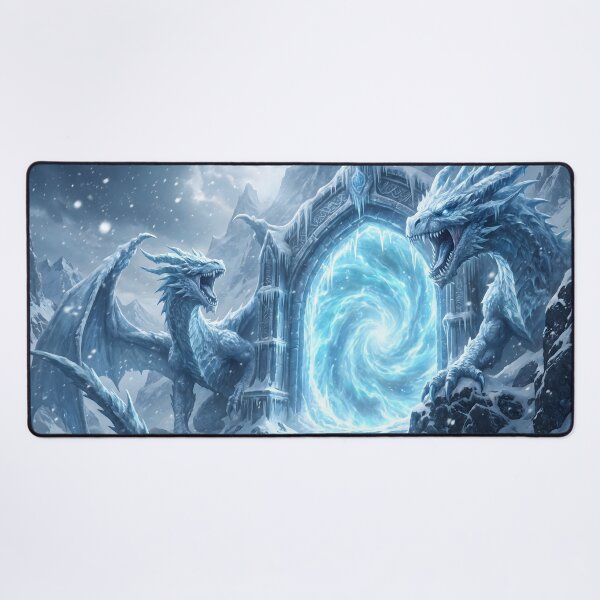 Item preview, Epic White Dragon Gate Ice Portal Fantasy Landscape Art designed and sold by TheRichGallery.