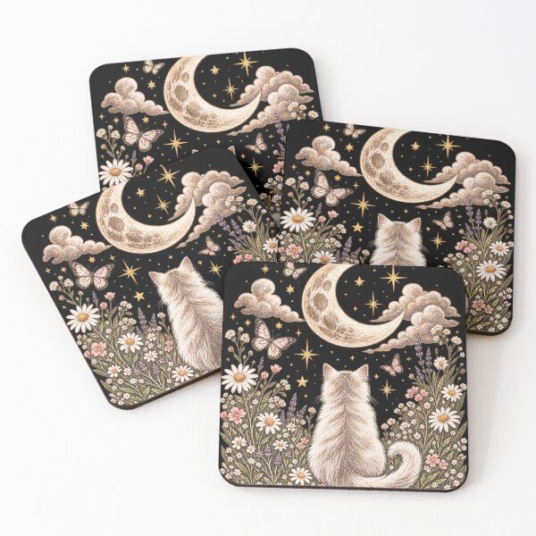 Item preview, Celestial Cat Moon Cottagecore Wildflower Graphic designed and sold by VGAfanatic.