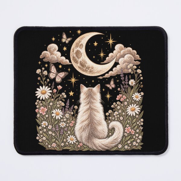 Item preview, Celestial Cat Moon Cottagecore Wildflower Graphic designed and sold by VGAfanatic.