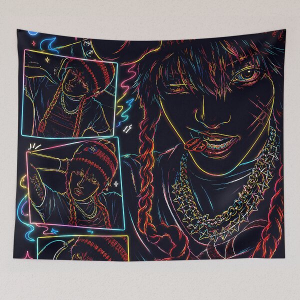 Item preview, Kim Hongjoong ATEEZ Neon Cyberpunk K-Pop Portrait designed and sold by looplandger.