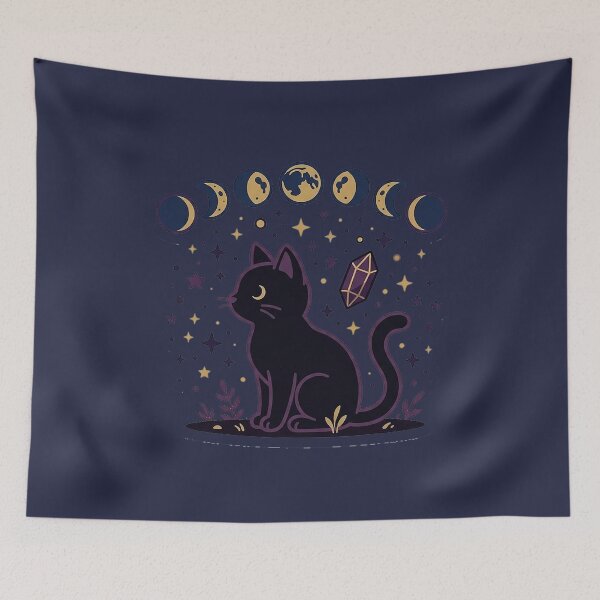 Item preview, Mystical Black Cat Moon Phases Sticker | Celestial Witchy Crystal Stars Aesthetic Illustration Art designed and sold by cannsuh.