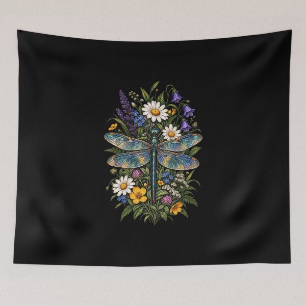 Item preview, Dragonfly Botanical Wildflower Garden Nature Art designed and sold by JKDJ.