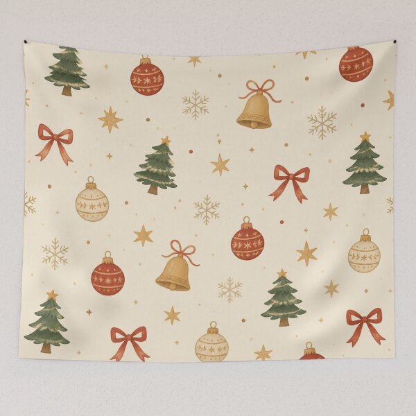 Item preview, Vintage Christmas Watercolor Pattern Holiday Bells and Ornaments designed and sold by QCena.