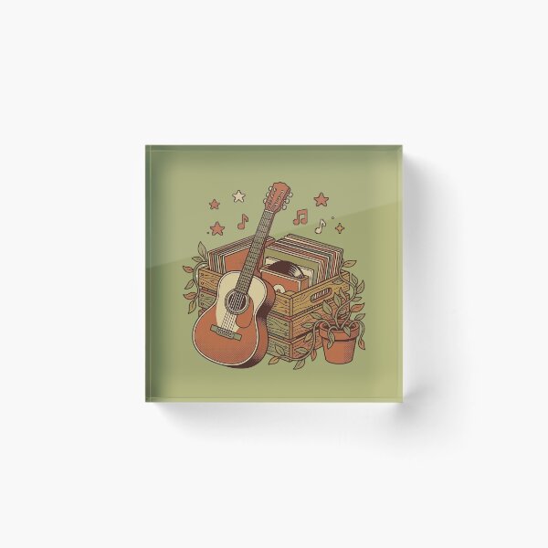 Item preview, Vintage Acoustic Guitar Vinyl Records Sticker | Retro Music Crate Botanical Cottagecore Illustration Art designed and sold by cannsuh.