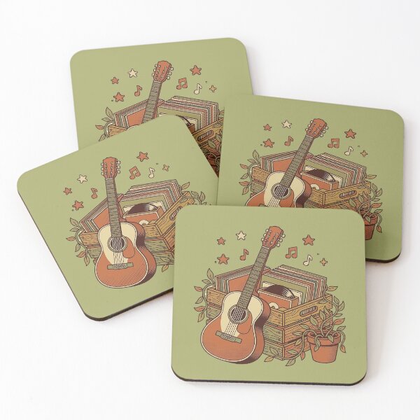 Item preview, Vintage Acoustic Guitar Vinyl Records Sticker | Retro Music Crate Botanical Cottagecore Illustration Art designed and sold by cannsuh.