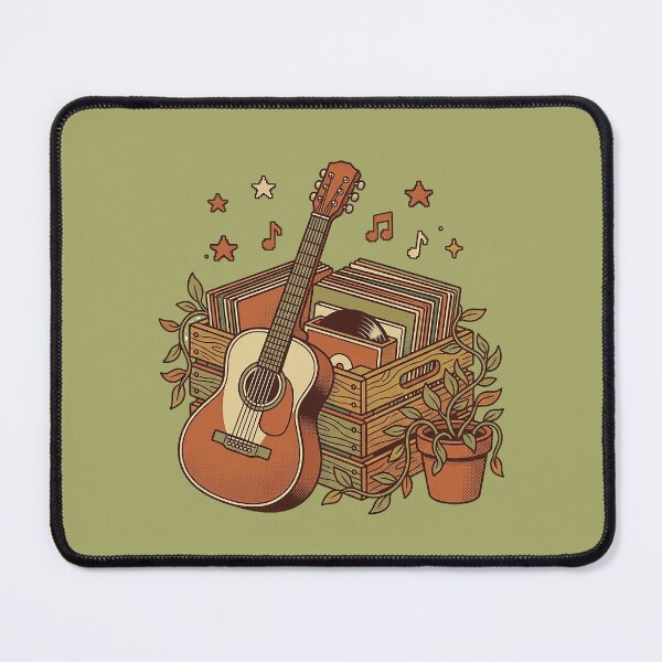 Item preview, Vintage Acoustic Guitar Vinyl Records Sticker | Retro Music Crate Botanical Cottagecore Illustration Art designed and sold by cannsuh.