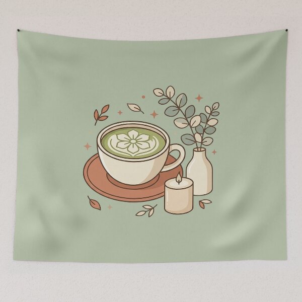 Item preview, Matcha Latte Art Sticker | Cozy Cafe Candle Eucalyptus Aesthetic Illustration Art designed and sold by cannsuh.