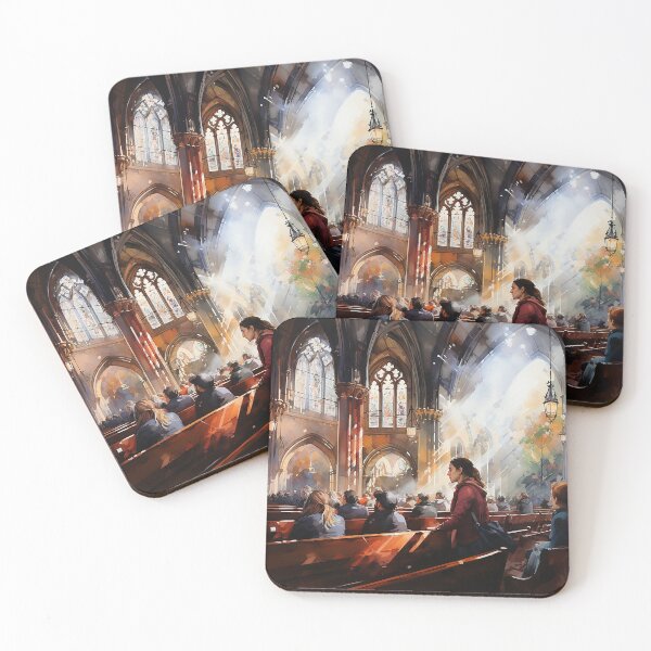 Item preview, Spiritual Solace - People Gathering Together In Church Pews - Watercolor Art - Spiritual Art - Religious Art designed and sold by CastleBySea.