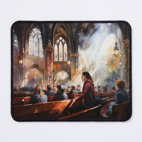 Item preview, Spiritual Solace - People Gathering Together In Church Pews - Watercolor Art - Spiritual Art - Religious Art designed and sold by CastleBySea.