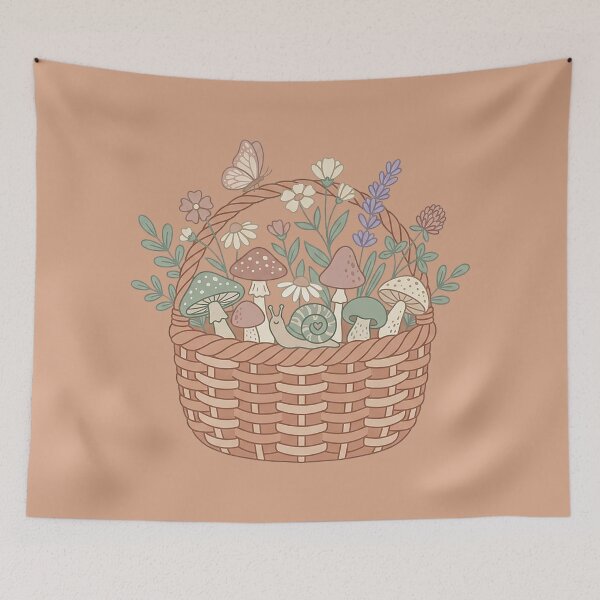 Item preview, Cottagecore Mushroom Basket Sticker | Wildflower Snail Butterfly Woodland Forager Illustration Art designed and sold by cannsuh.
