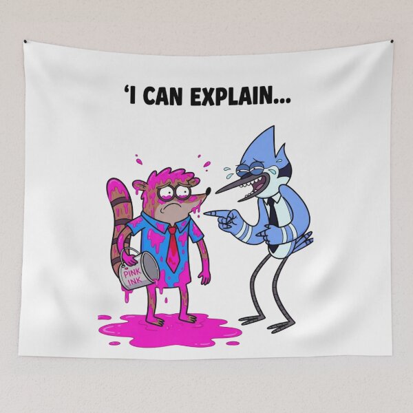 Item preview, I Can Explain Funny Raccoon Pink Ink Spill Blue Jay Laughing Office Prank Humor designed and sold by FreakToons.