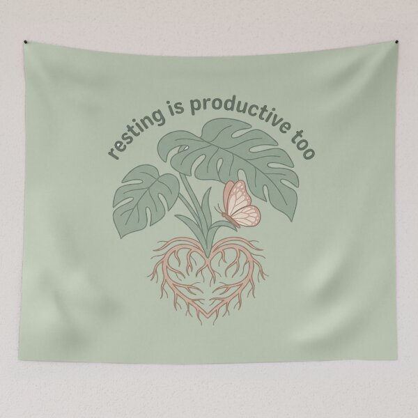 Item preview, Resting Is Productive Too Sticker | Monstera Heart Roots Butterfly Mental Health Self Care Quote Art designed and sold by cannsuh.