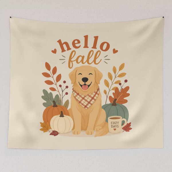 Item preview, Hello Fall Golden Retriever Cute Autumn Art designed and sold by MiaBellaGirl.