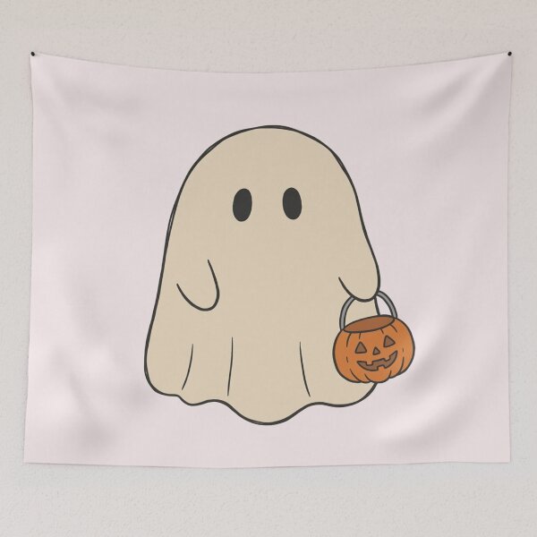 Item preview, Cute Ghost with Pumpkin Bucket | Kawaii Trick or Treat designed and sold by wingoo22.