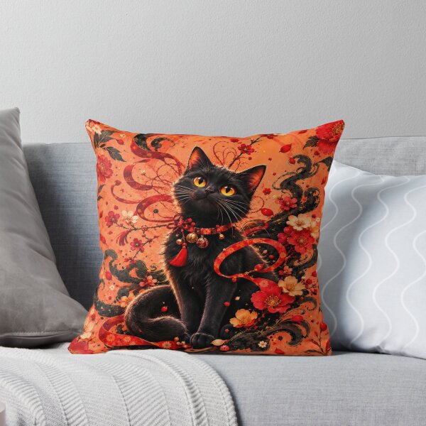 Item preview, Mystical Black Cat Red Floral Art designed and sold by Rohan132.
