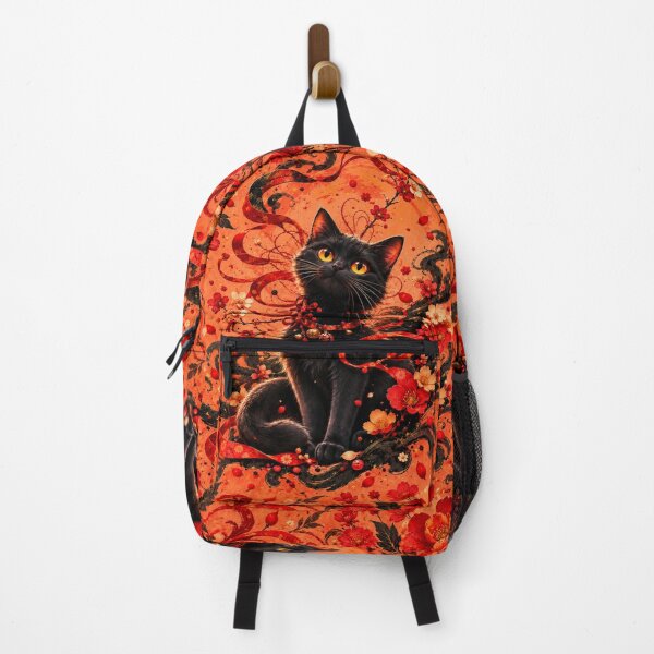 Item preview, Mystical Black Cat Red Floral Art designed and sold by Rohan132.