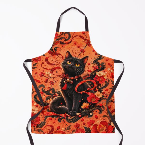 Item preview, Mystical Black Cat Red Floral Art designed and sold by Rohan132.