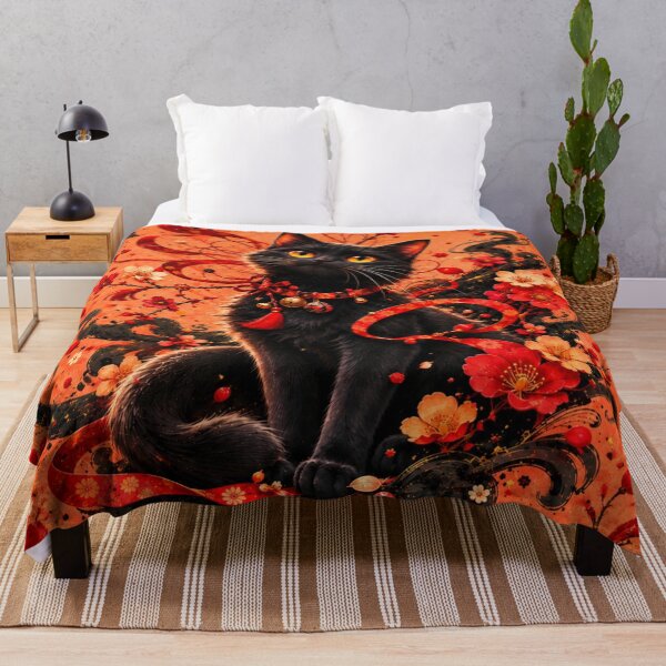 Item preview, Mystical Black Cat Red Floral Art designed and sold by Rohan132.