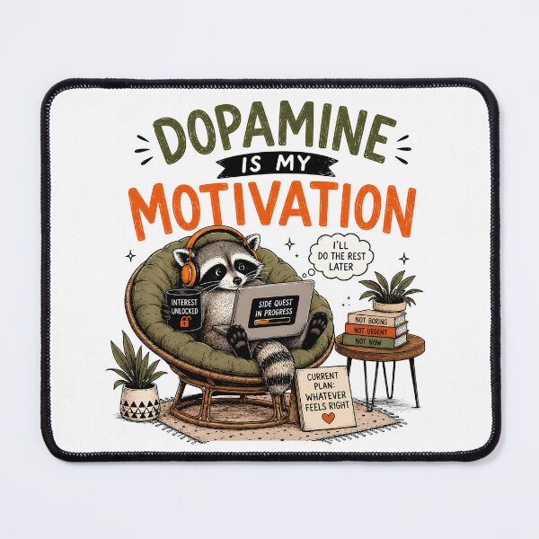 Item preview, ADHD Dopamine Is My Motivation Raccoon Neurodivergent Humor Quote designed and sold by Marti’s Shop Corner.