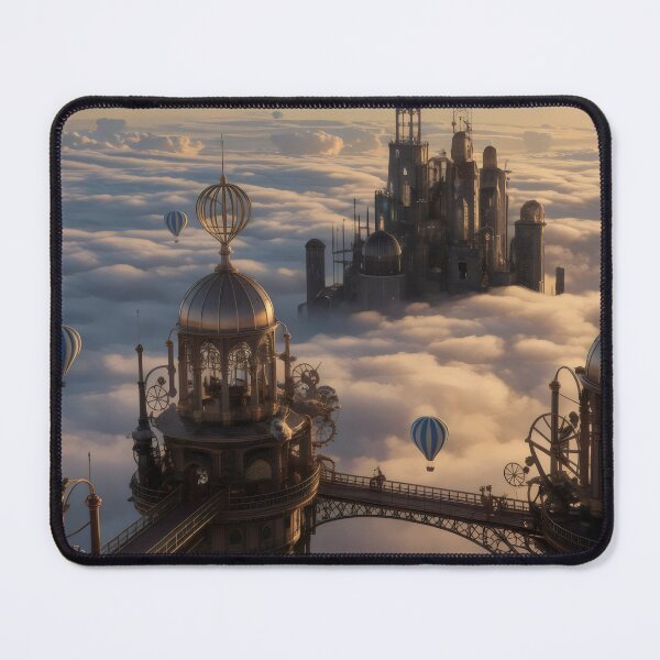 Item preview, Steampunk City Above the Clouds with Hot Air Balloons. designed and sold by MyHappyArtShop.