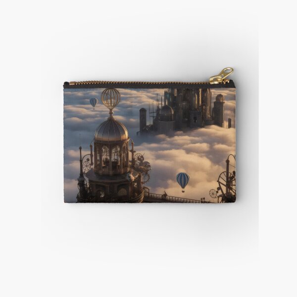Item preview, Steampunk City Above the Clouds with Hot Air Balloons. designed and sold by MyHappyArtShop.