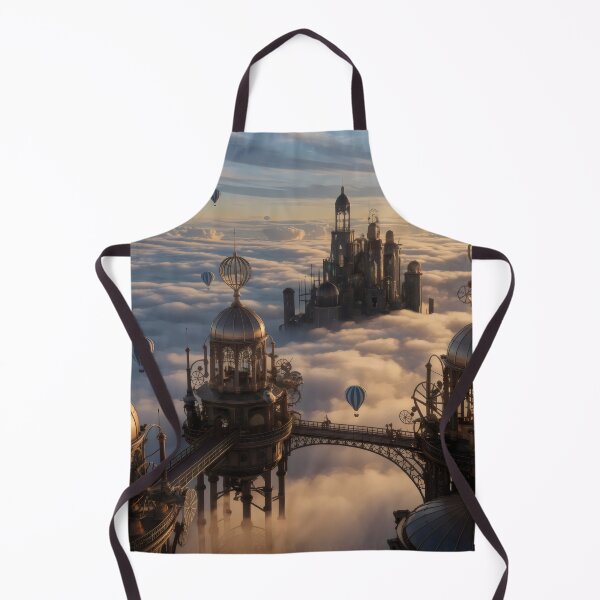 Item preview, Steampunk City Above the Clouds with Hot Air Balloons. designed and sold by MyHappyArtShop.